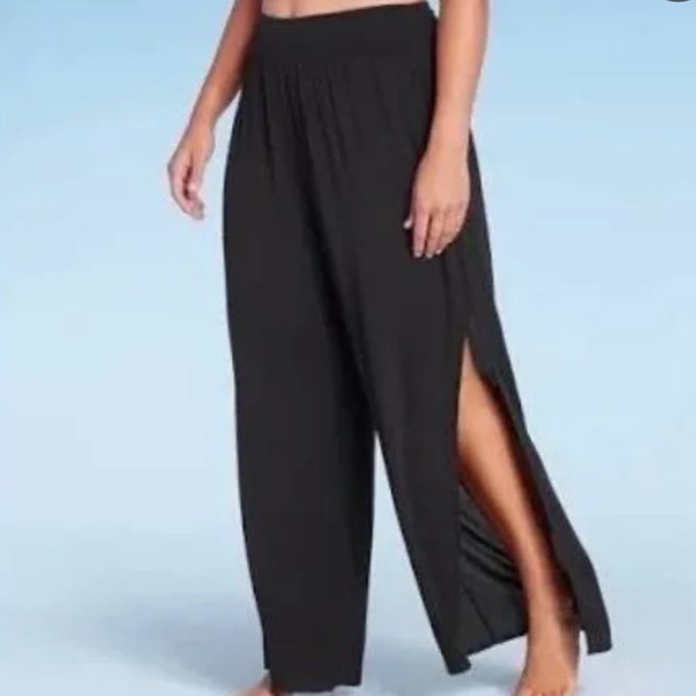 Shade & Shore Black Cotton Gauze Split Wide-Leg Pants